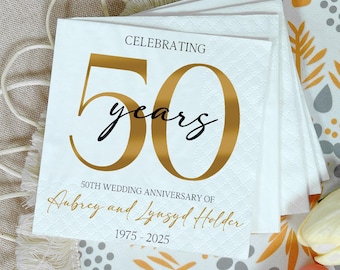 Personalized 50th Anniversary Napkins, Anniversary Beverage Cocktail