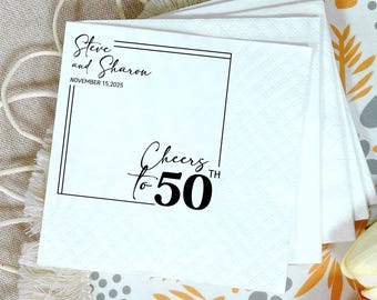 Personalized 50th Anniversary Cocktail Napkins, Anniversary Party Decorations