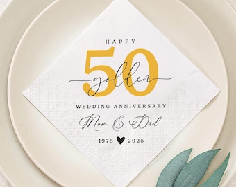 Personalized 50th Anniversary Napkins, Golden Anniversary Napkin