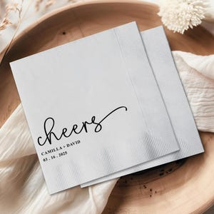 Cheers Cocktail Napkins Personalized, Gold Foil Wedding Napkins, Engagement, Rehearsal Dinner, Bridal Shower, Anniversary
