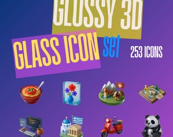 Glossy 3D Glass Icon Pack | 253 Hi-Res PNGs (Digital Download)
