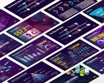 Szablon raportu marketingowego PowerPoint – animowane wykresy, slajdy pulpitu nawigacyjnego, interaktywna prezentacja biznesowa PPT