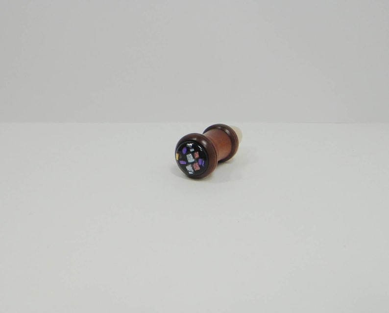 Paduak Wood Bottle Stopper Dichroic Glass Cabochon