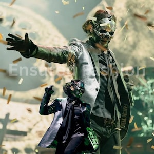 Papa V Inspired Costume Jacket | Ghost Band Pope V Jacket | 2025 Trend | Gray Shiny Faux Leather | F**k You Patch | Cosplay Jacket