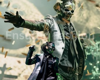Papa V Inspired Costume Jacket | Ghost Band Pope V Jacket | 2025 Trend | Gray Shiny Faux Leather | F**k You Patch | Cosplay Jacket