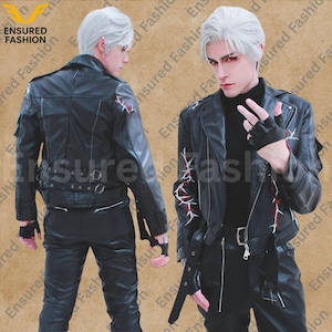 Veste motard en cuir cosplay Sylus Qin Che - Style cyberpunk brodé