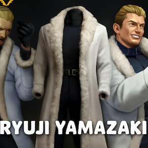 Ryuji Yamazaki Inspired Cowhide Leather Trench Coat: Faux Fur Trim, Cosplay Jacket