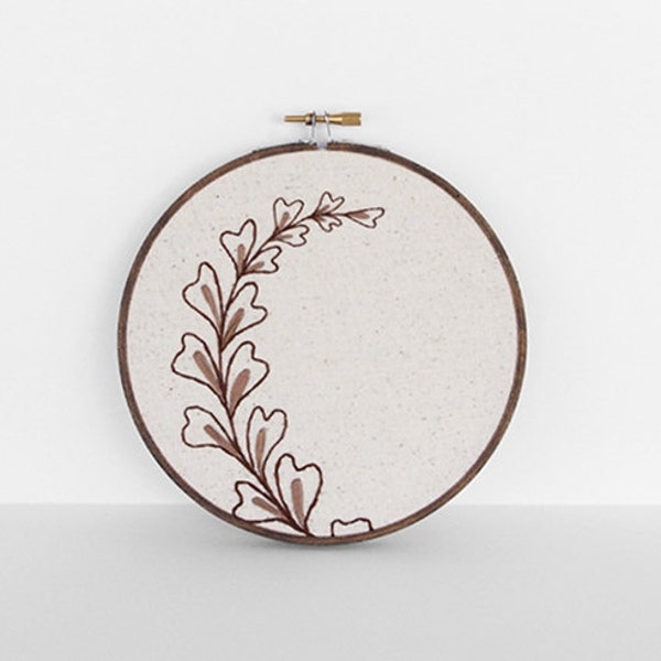 Broderie Art botanique feuilles fibre Art. Broderie Hoop Art de Brown et dessin de la feuille de Tan en 6" Hoop
