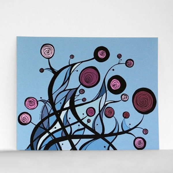 HALF OFF - Blue and Mulberry Abstract Rose Flower Garden 8x10 print - 50% off Original price