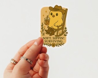 Kawaii cowbird Soft Sippin’ Surviving vinyl decal