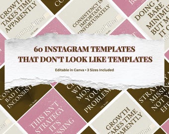 60 Instagram Quote Templates Canva Bundle | Aesthetic Social Media Posts | Editable IG Content | Square Portrait Story Templates