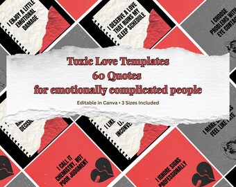 Toxic Love Instagram Templates | Chaotic Relationship Quotes | Dark Romance Posts |Messy Love Affirmations | 60 Templates | 3 Sizes Included
