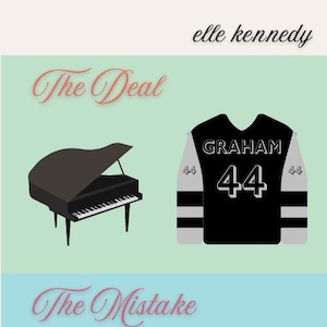 May include: A graphic illustration of five different chapters of a book series called "The Off-Campus Series" by Elle Kennedy. Each chapter is represented by a different image and title: "The Deal", "The Mistake", "The Score", "The Goal", and "The Legacy".