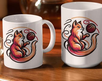 Playful Cat Lover Mug, Cute Animal Coffee Cup, Pet Lover Gift, Whimsical Kitten Ceramic Mug, Cat Mom Teacup