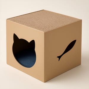 Casa para gatos con rascador – Escondite plegable de cartón | Casa acogedora + Rascador | Casa ecológica y divertida para gatos