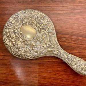 Antique Mexican Silver Repousse Hand Mirror - Vanity MIrror, Romantic Feminine Hand Mirror