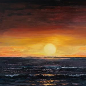 Sunrise Oil painting, Original Handmade-The Golden Horizon| Large (36x24) meditative scenary  for Home wall decor and personal collections