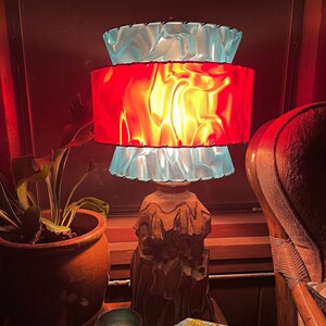 MCM or Tiki-style lampshade.  3-tiers in Icy Blue and Juicy Red.  Perfect for any vintage, retro or modern decor!