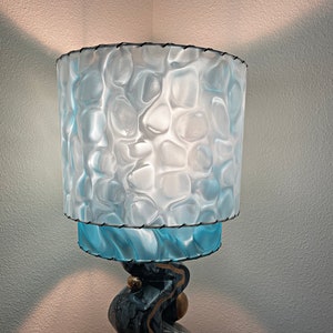 MCM or Mid Century-style lampshade.  Inverted 2-tier in Soft Blue and Icy White.  Perfect for any retro or modern decor