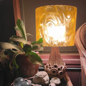 Retro Yellow Oval Lampshade: Vintage Tiki MCM Decor