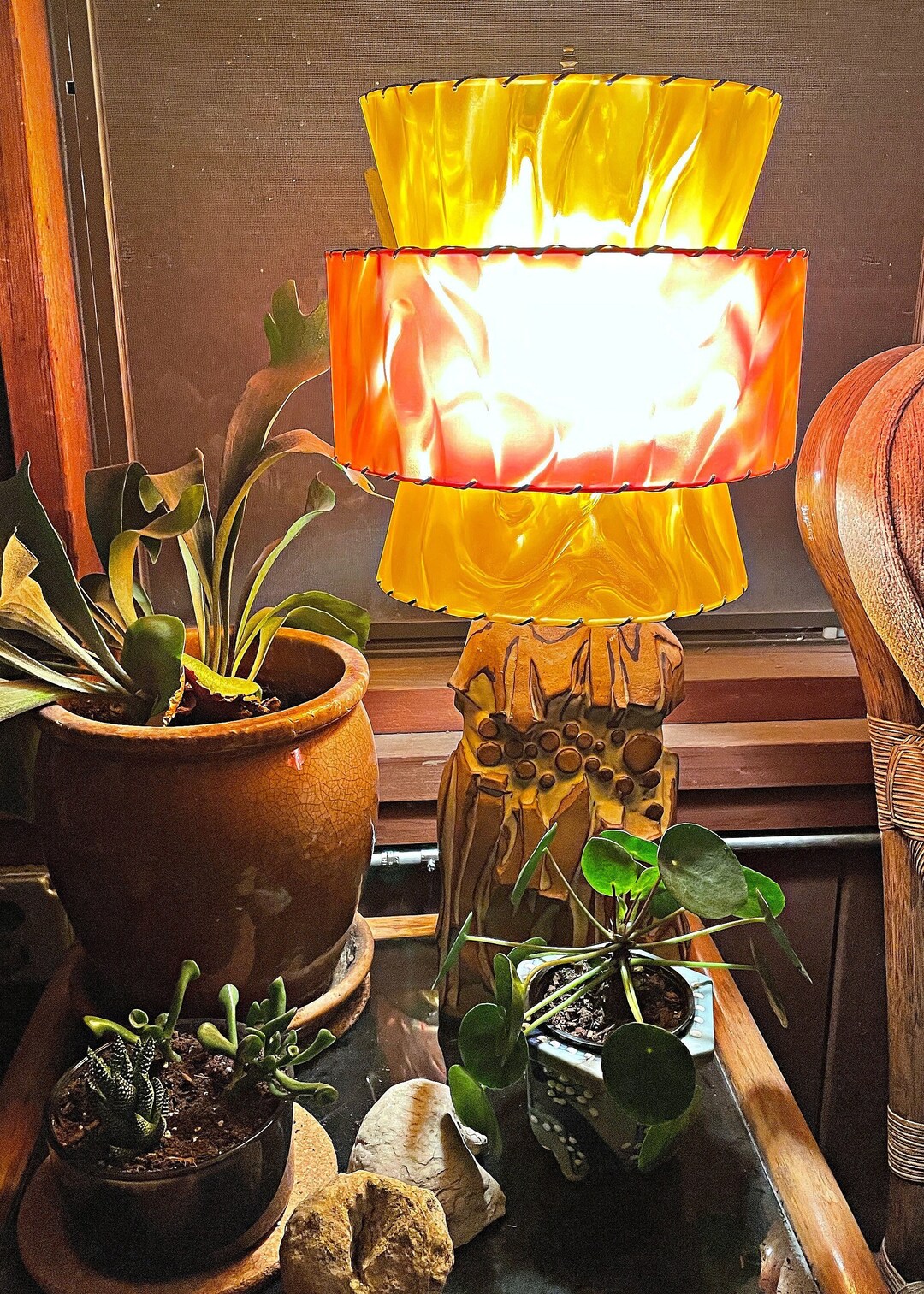 Vibrant MCM Tiki Lampshade: Yellow, Orange & Red Retro Lighting for ...