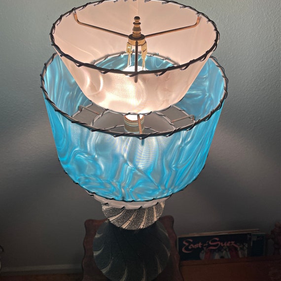 3 tiers in Cream and Blue Perfect for any vintage or modern decor! Mid Century-style lampshade