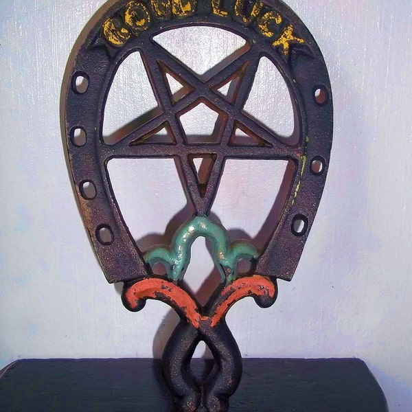 Satan's Trivet - vintage cast iron Kitchen pan holder with Pentagram and Horseshoe