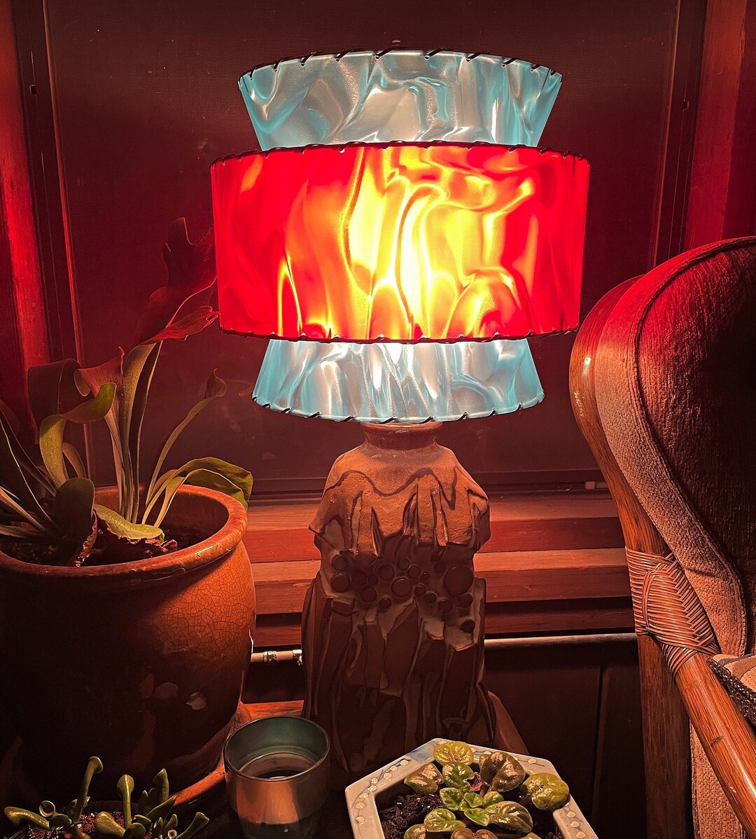 MCM or Tiki-style Lampshade. 3-tiers in Icy Blue and Juicy Red. Perfect ...