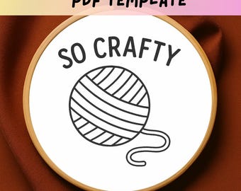 Padrão de bordado com lã So Crafty, design de costura divertido com novelo de lã, modelo em PDF para bordado à mão, download do bastidor Crafty para iniciantes