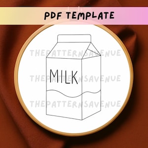 Milk Carton Embroidery Pattern, Modern Kitchen Hand Embroidery Design, Dairy Carton Stitch Template PDF, Fun Food Embroidery DIY