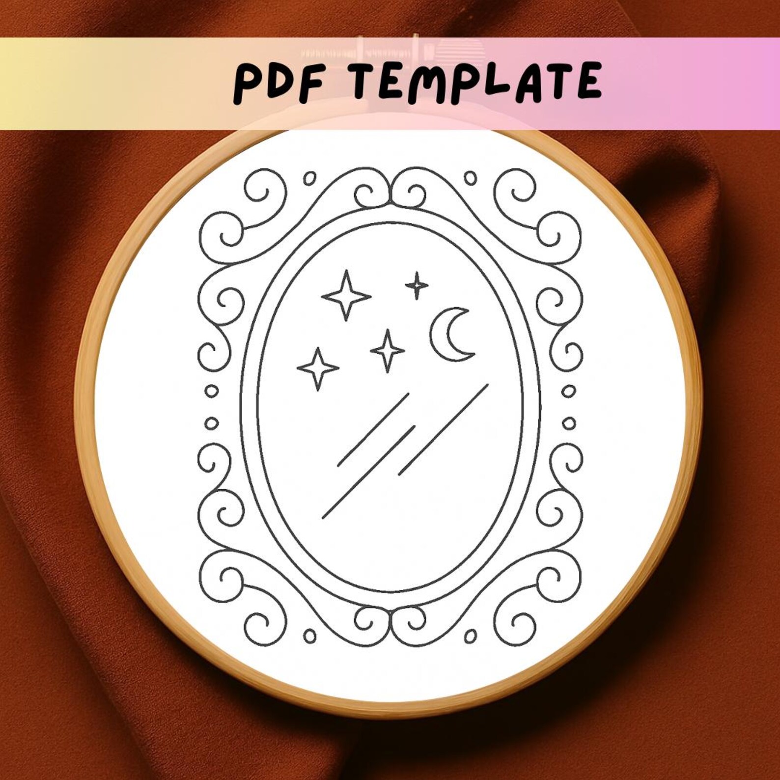 Moon Mirror Hand Embroidery Pattern, Celestial Stitch Design, Fantasy ...
