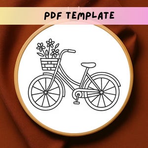 Fahrrad-Stickerei-Muster, Blumenkorb Fahrrad Handstickerei, niedliches Frühlingsstich Design PDF, DIY Fahrrad Handstickerei Vorlage PDF