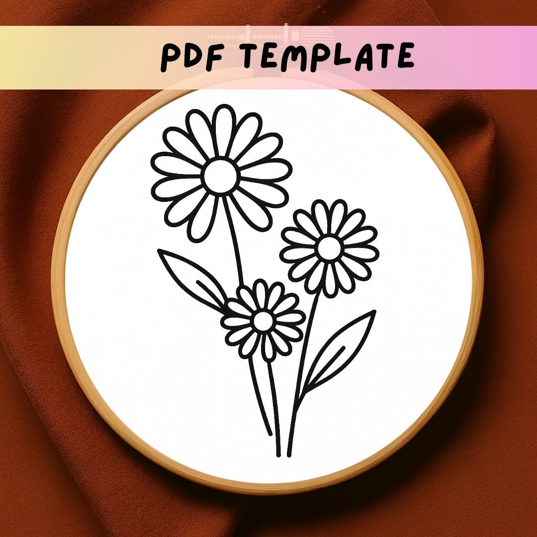 Daisy Flower Embroidery Pattern, Simple Floral Hand Embroidery PDF ...