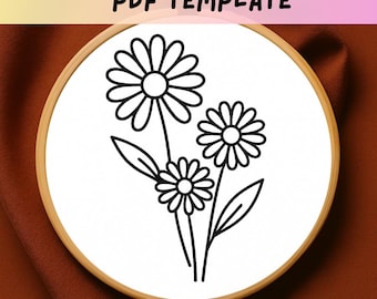 Patrón de bordado de margaritas, bordado floral sencillo a mano en PDF, diseño de bordado de flores silvestres, plantilla de bordado botánico DIY