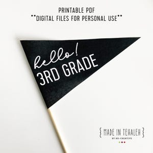 Hello! 3rd Grade Printable Pennant Flag, First Day of School Digital Sign, Cute Kinder Back to School Photo Prop, First Day of Third Grade