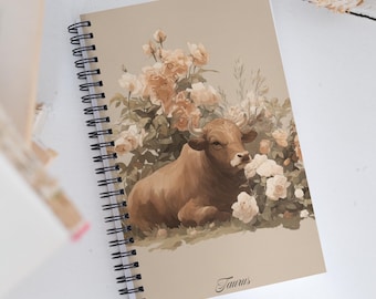 Notitieboek dierenriem Stier | Stier tussen de rozen astrologie gestippelde spiraal dagboek | Stier cadeau