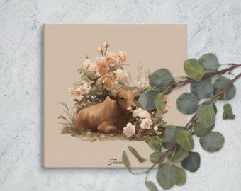 Taurus Zodiac Wall Art Print | Bull Among Roses Square Digital Download | Taurus Printable Poster