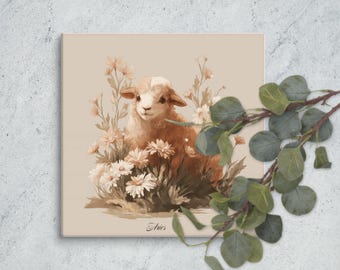 Aries Zodiac Wall Art Print | Lamb & Daisies Square Digital Download | Aries Printable Poster