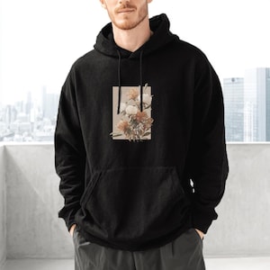 Vintage Floral Art Unisex Black Hoodie - Cozy Nature-Inspired Streetwear