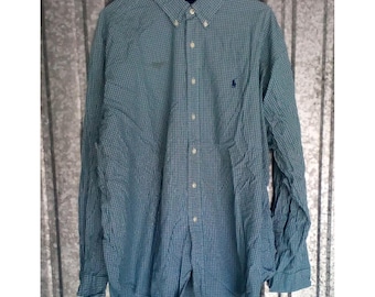 Ralph Lauren Blake Shirt Mens XXL Green Plaid Blue Pony 100% Cotton Vintage