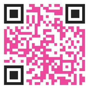 Può includere: Un codice QR grafico in formato quadrato. Il codice è composto da quadrati neri e rosa disposti in un motivo complesso. Lo sfondo è bianco. Il codice ha tre marcatori quadrati neri negli angoli.
