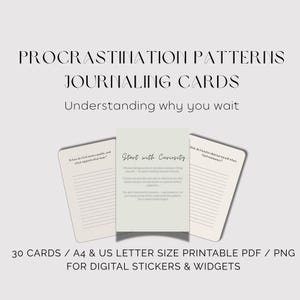Cartões de diário com padrões de procrastinação, lembretes para impressão, kit de ferramentas para autorreflexão, PDF digital + PNG para GoodNotes, terapia, mentalidade