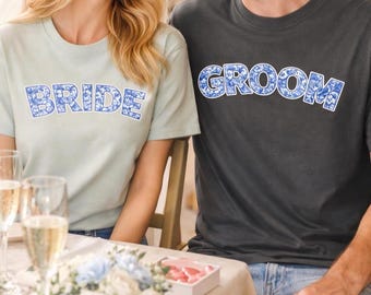 Bride Groom Shirt, Chinoiserie Bride  Groom T-Shirt, Comfort Colors Bridal Tee, Bachelorette Bride Groom Shirt