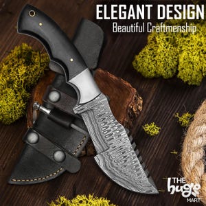 Handmade Damascus Steel Tracker Hunting Knife Micarta Handle Camping Knife Groomsmen Gift Wedding Gift For Men Gift For Husband&Dad Birthday