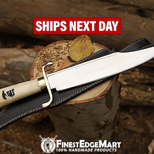Expendables Movie Replica Bowie Knife: Handmade 1095 Carbon Steel, Camel Bone Handle, Leather Sheath