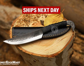 Coltello vichingo con testa di corvo / lama in acciaio al carbonio puro / fodero in pelle / regalo da collezione fatto a mano