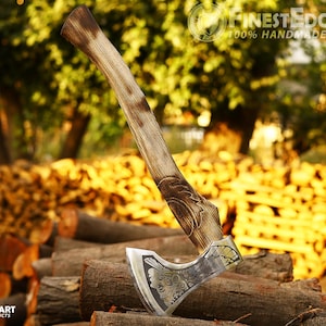 Custom Engraved Carbon Steel Camping Axe: Ash Wood Handle