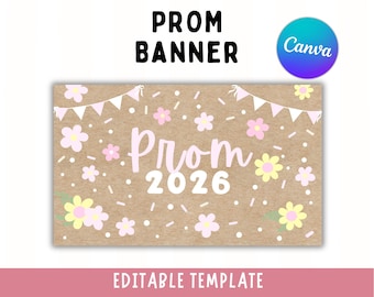 Banner floral para graduación 2026 / Plantilla editable de Canva (Descarga digital)