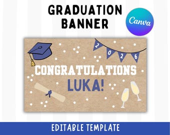 Boy Graduation Banner Class of 2026 | Blue Graduation Banner Mockup | Editable Canva Template (Digital Download)
