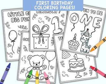 Dibujos para colorear para la primera fiesta de cumpleaños / Actividad para el primer cumpleaños de un niño / Dibujos para colorear para el primer cumpleaños del bebé / Recuerdos de fiesta para colorear para niño (PDF imprimible)